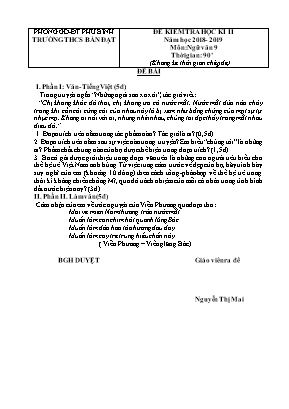 Đề kiểm tra học kỳ II môn Ngữ văn Lớp 9 - Năm học 2018-2019 - Trường THCS Bàn Đạt (Có đáp án)
